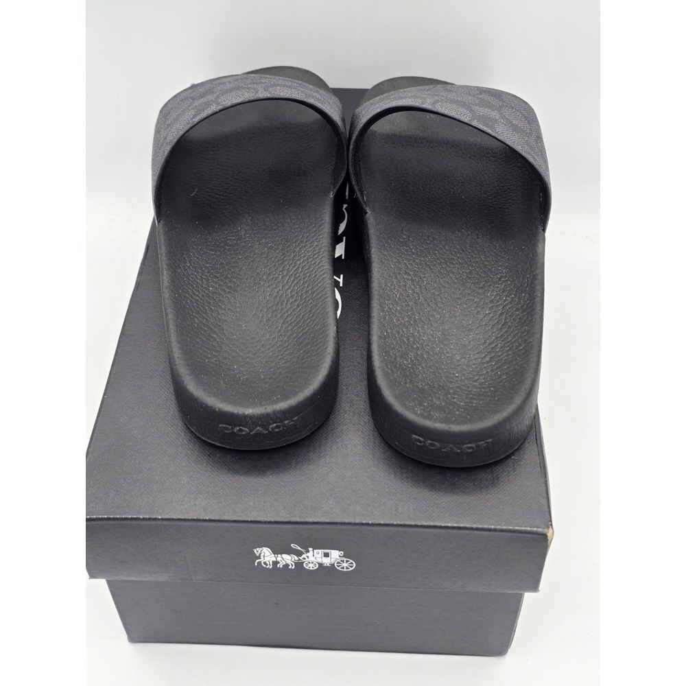 Coach SIG CTD CNVS POOL SL Black Signature Men's Canvas Slide Sandals Logo Sz 7 - Picture 8 of 12